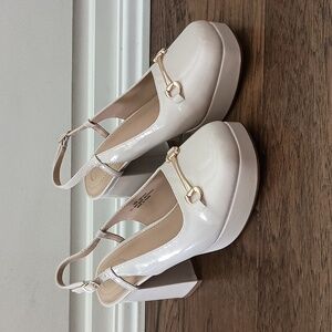 Est. 1946 C Comfort Platform Slingback Shoes Size 10W, Manmade Patent Beige